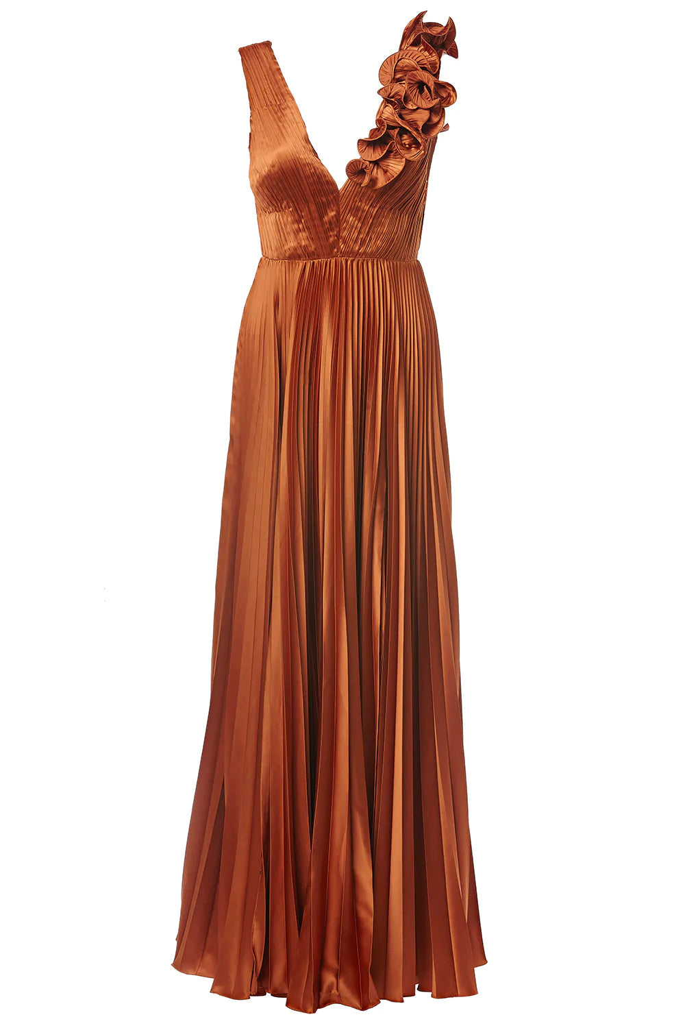 Aviva V-Neck Pleated Gown Copper