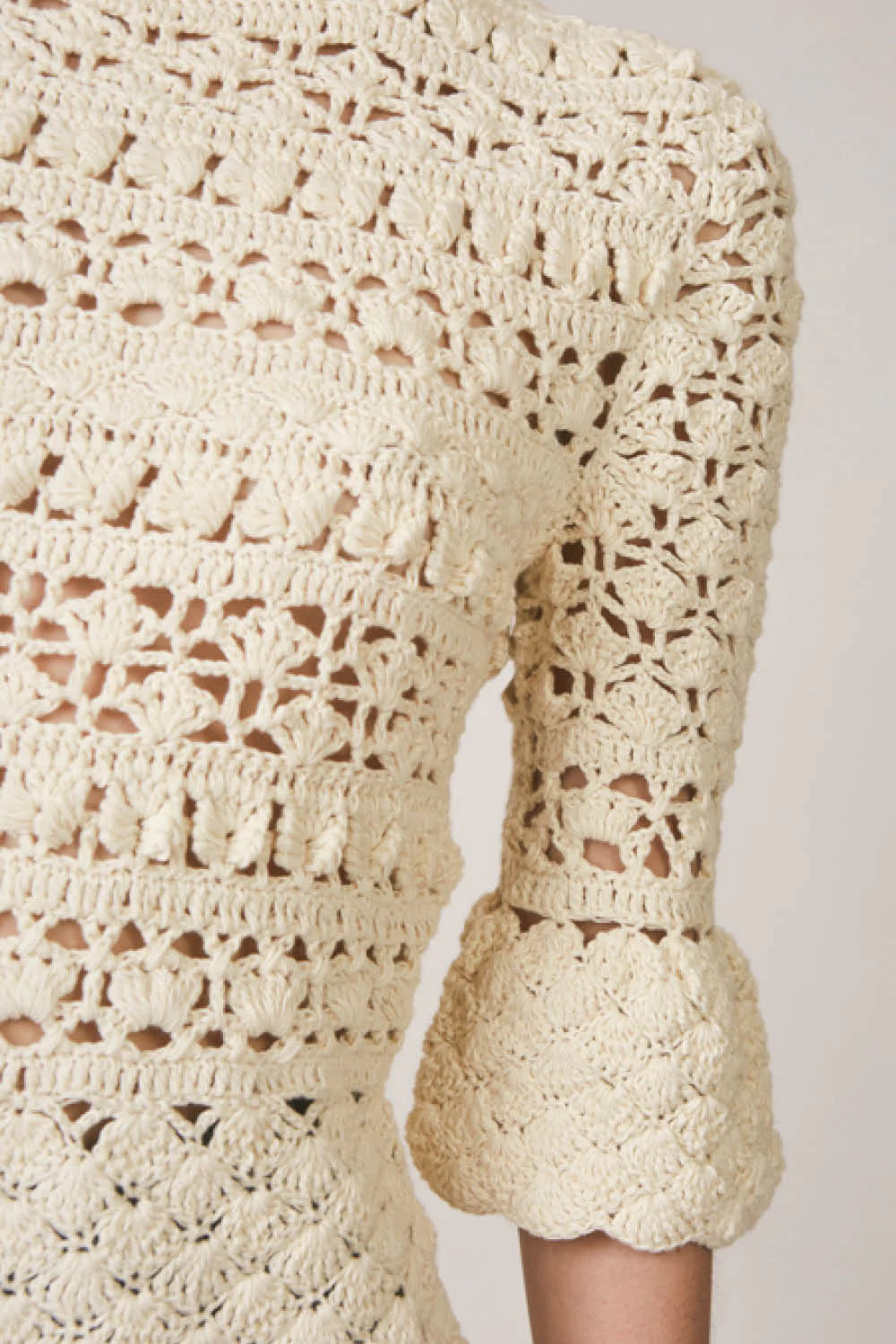 Bemus Peplum Cotton Crochet Top in Vanilla
