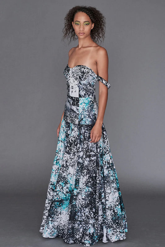 Black & Green Pollock Cotton Hand-batik Evening Gown