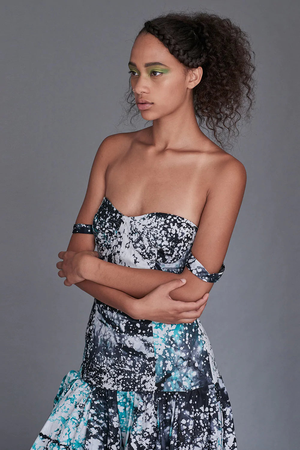 Black & Green Pollock Cotton Hand-batik Evening Gown