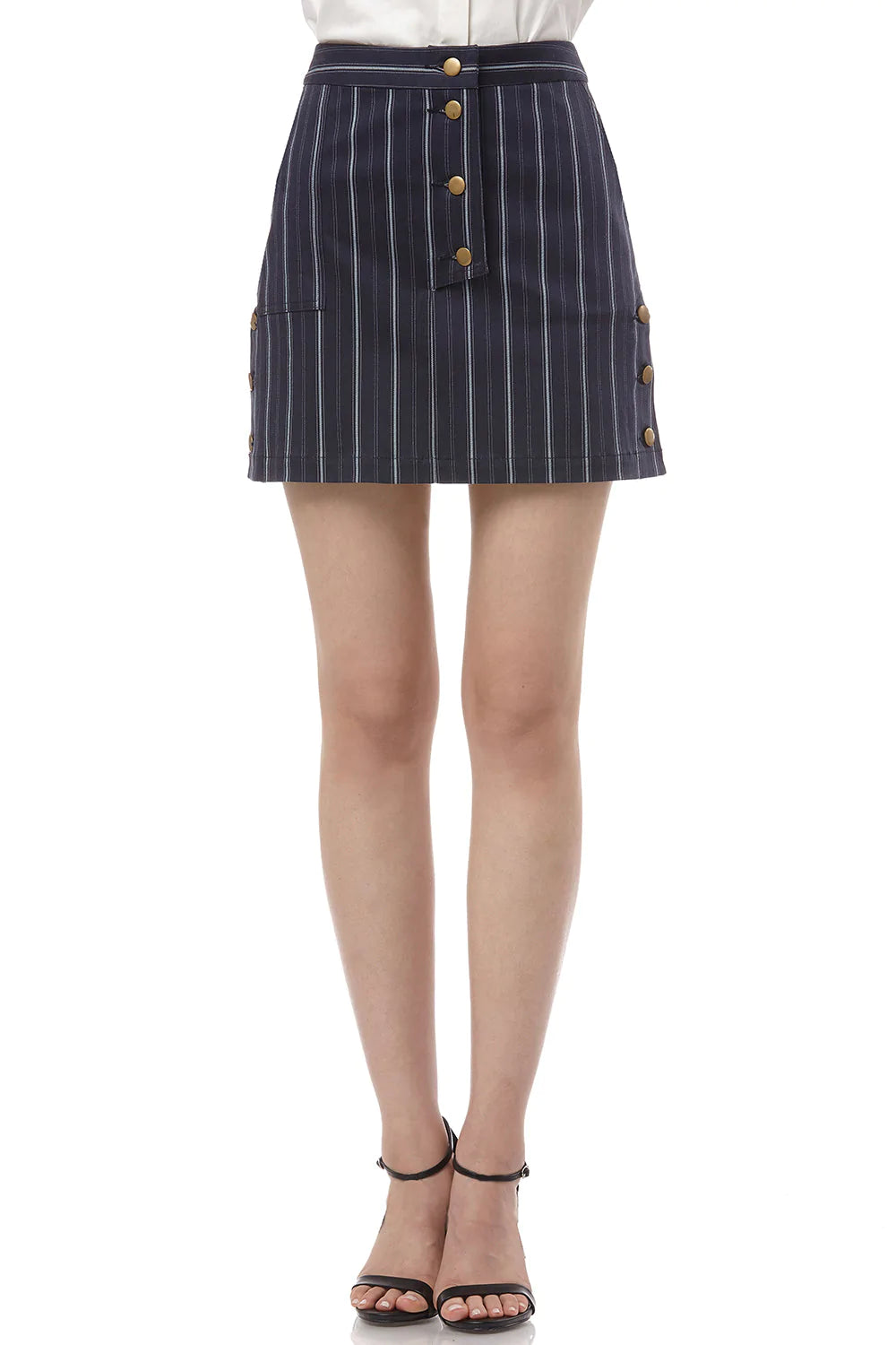 Becca Pinstripe Printed Cotton Skirt in Navy