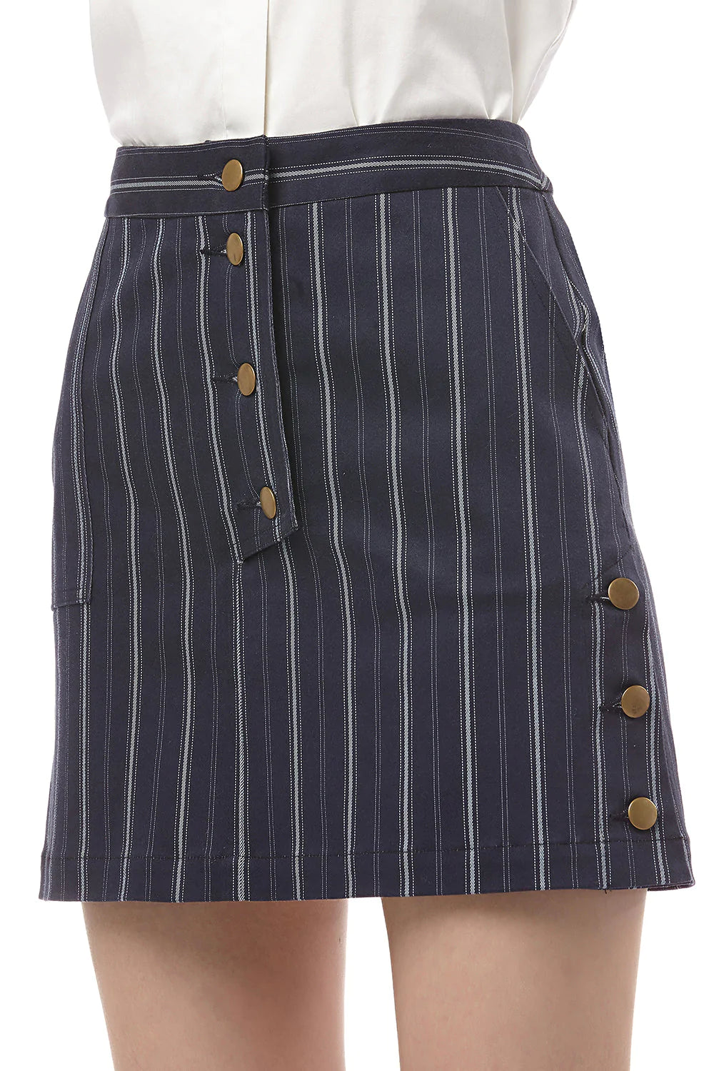 Becca Pinstripe Printed Cotton Skirt in Navy