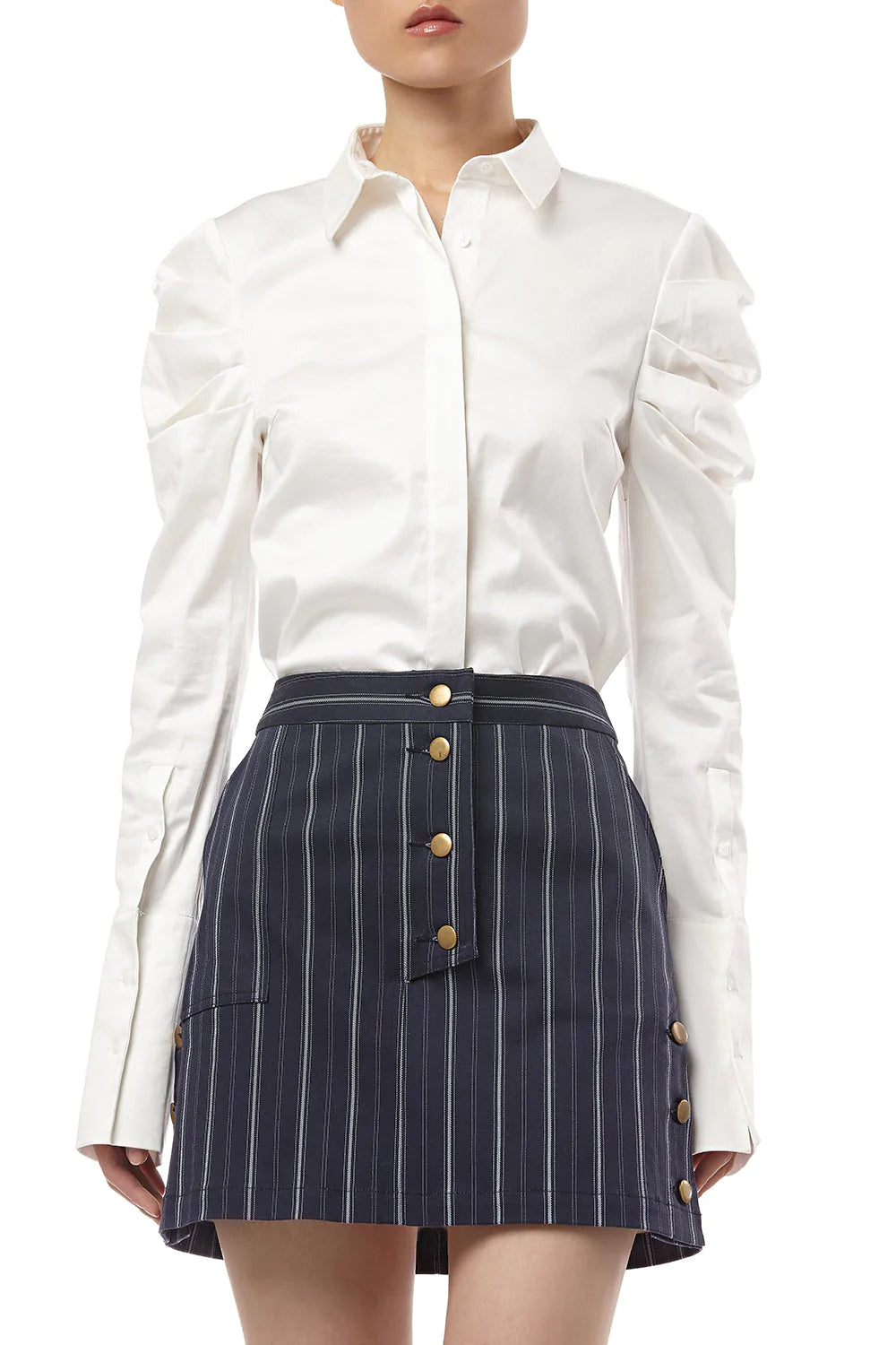 Becca Pinstripe Printed Cotton Skirt in Navy