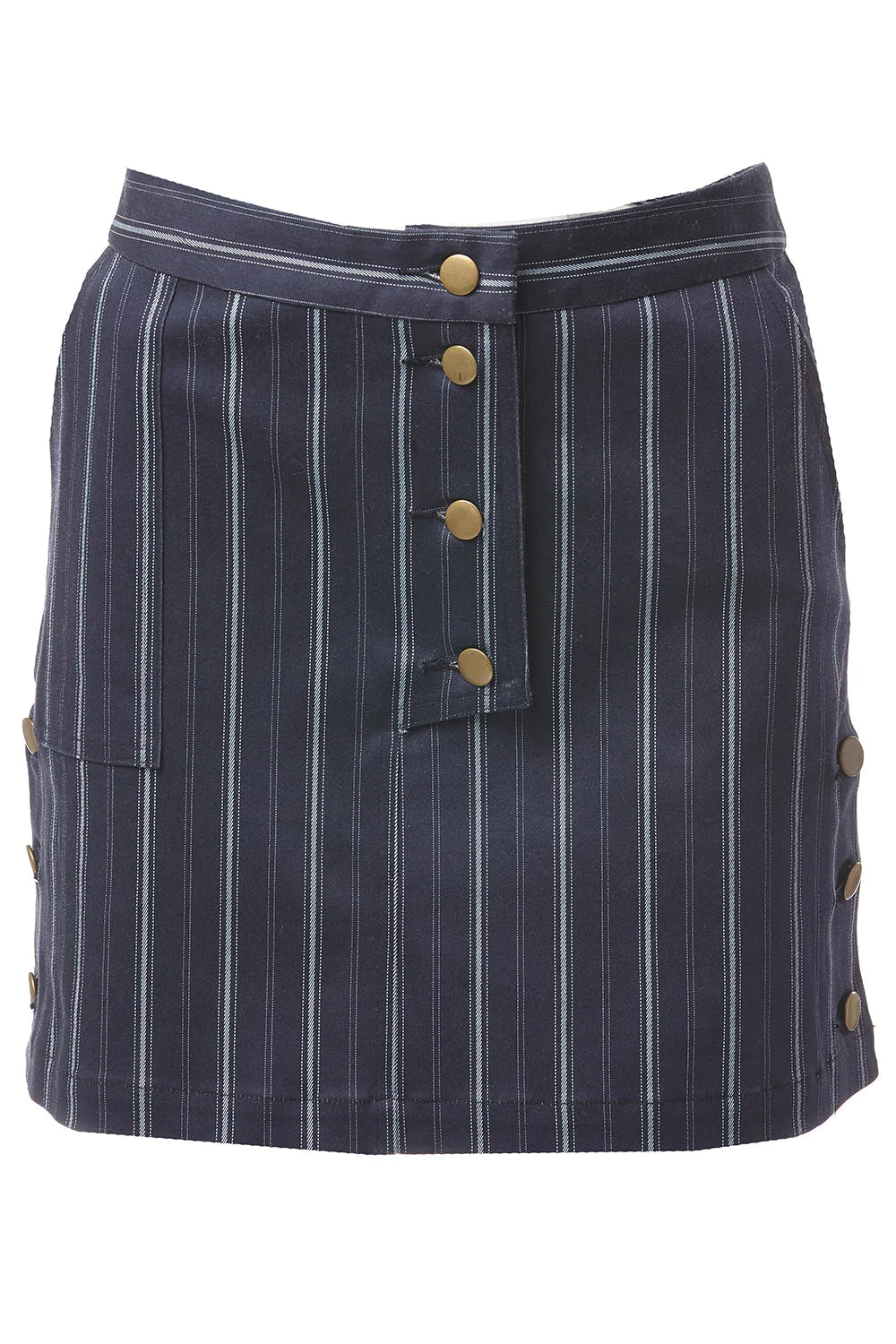 Becca Pinstripe Printed Cotton Skirt in Navy