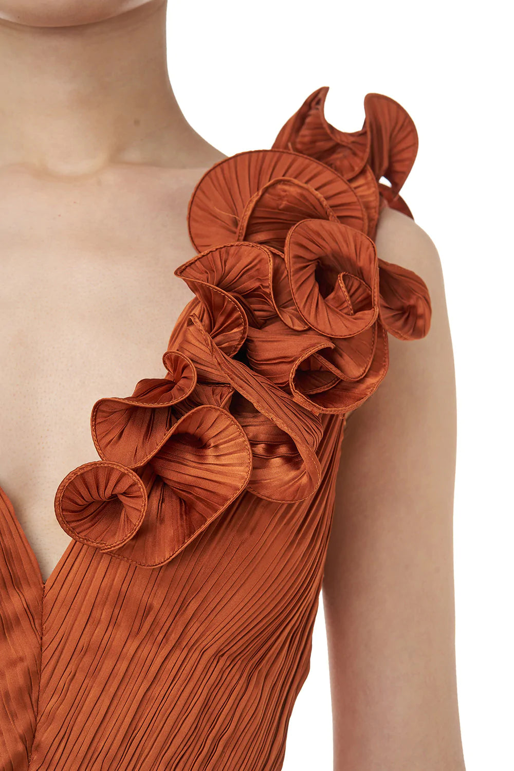 Aviva V-Neck Pleated Gown Copper