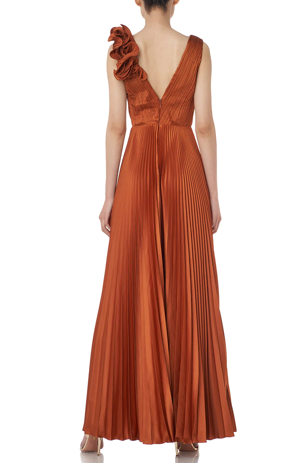 Aviva V-Neck Pleated Gown Copper