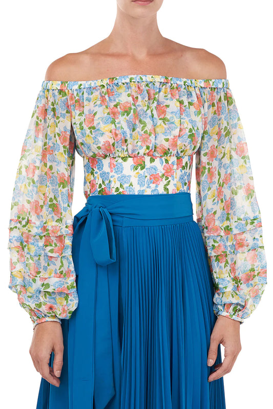 Alora Top in White Anemone Floral