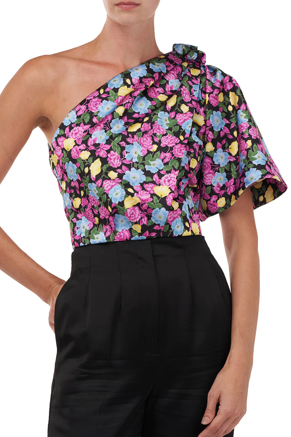 Anastasia Top in Black Anemone Floral