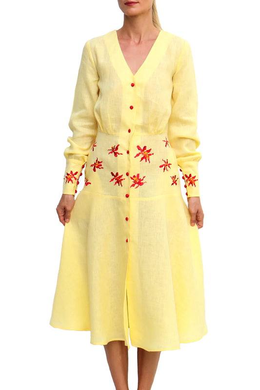Ambroise V Neck Midi Dress in Yellow