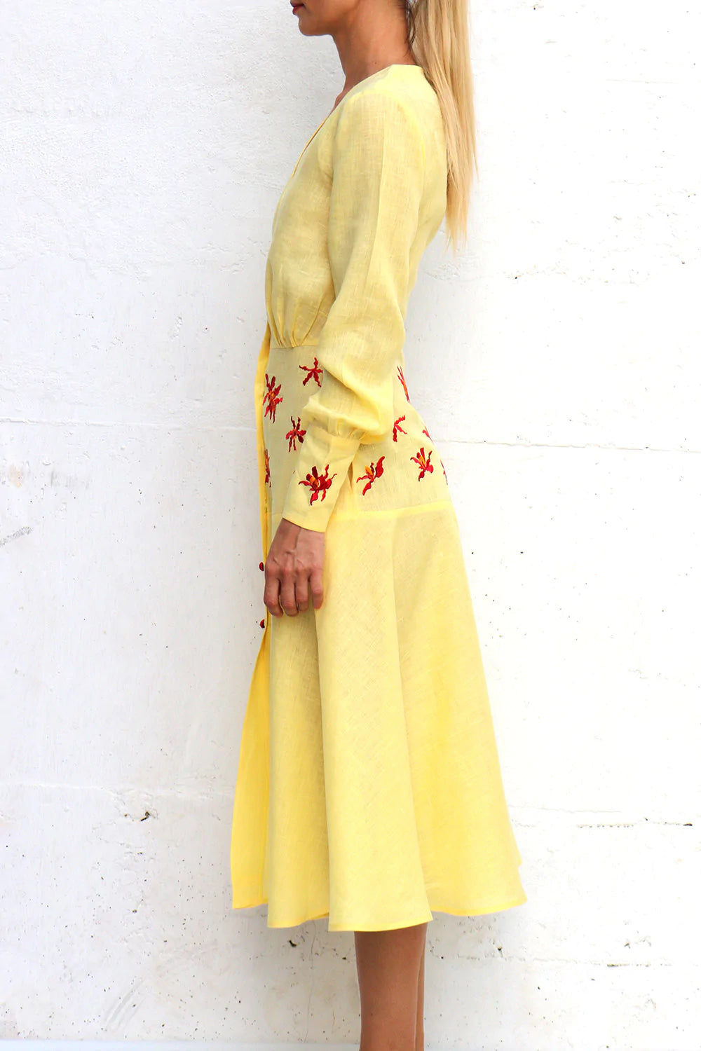 Ambroise V Neck Midi Dress in Yellow