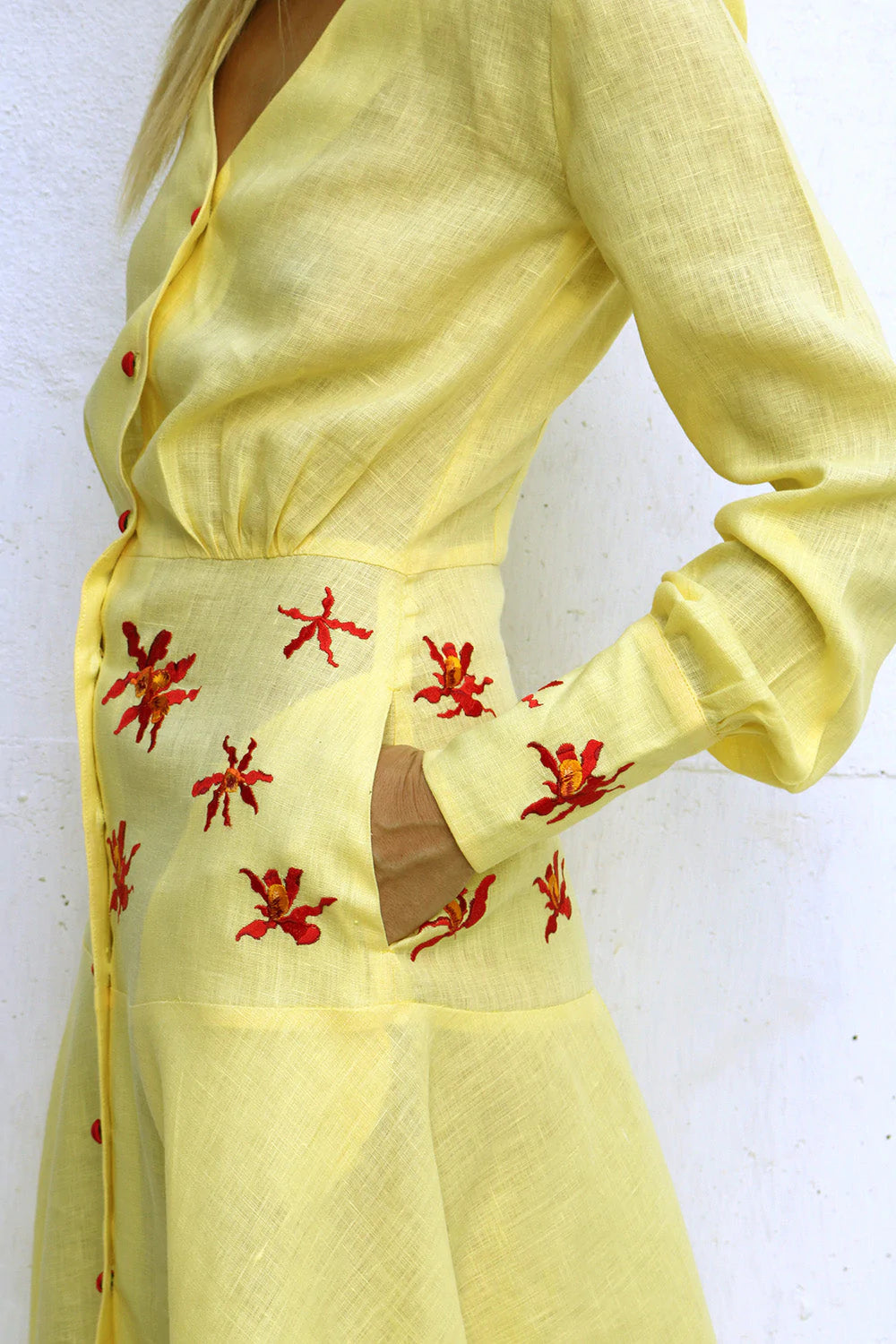 Ambroise V Neck Midi Dress in Yellow