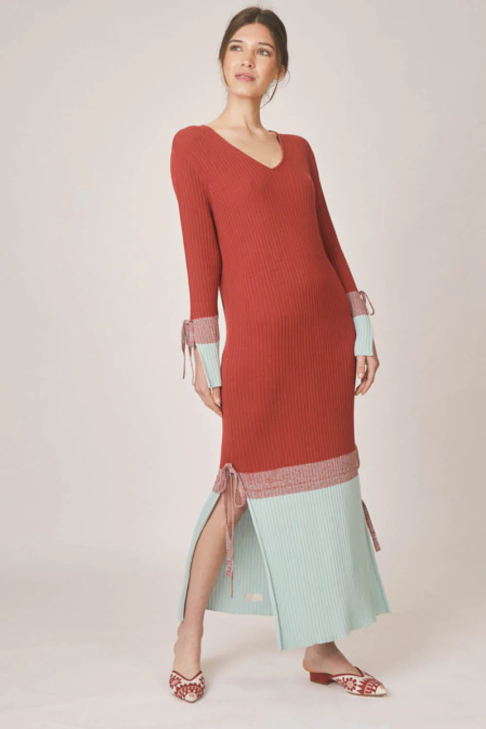 Calendre Rib Midi Dress in Aqua Multi