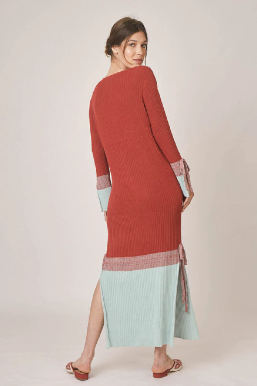 Calendre Rib Midi Dress in Aqua Multi