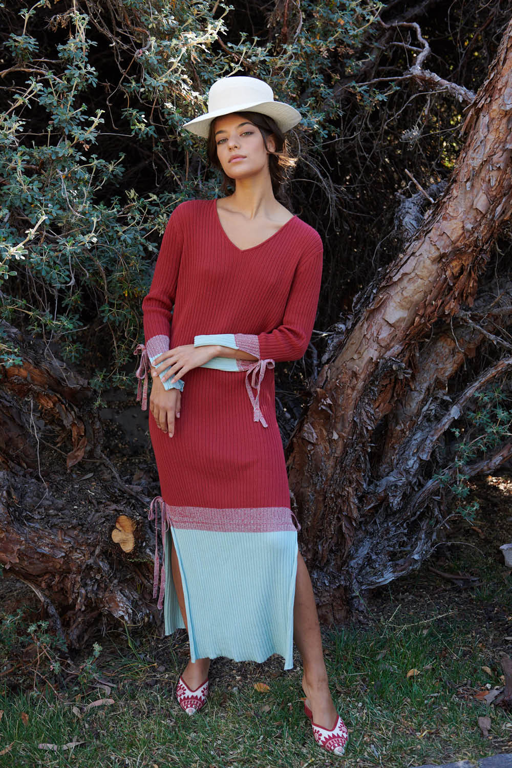 Calendre Rib Midi Dress in Aqua Multi