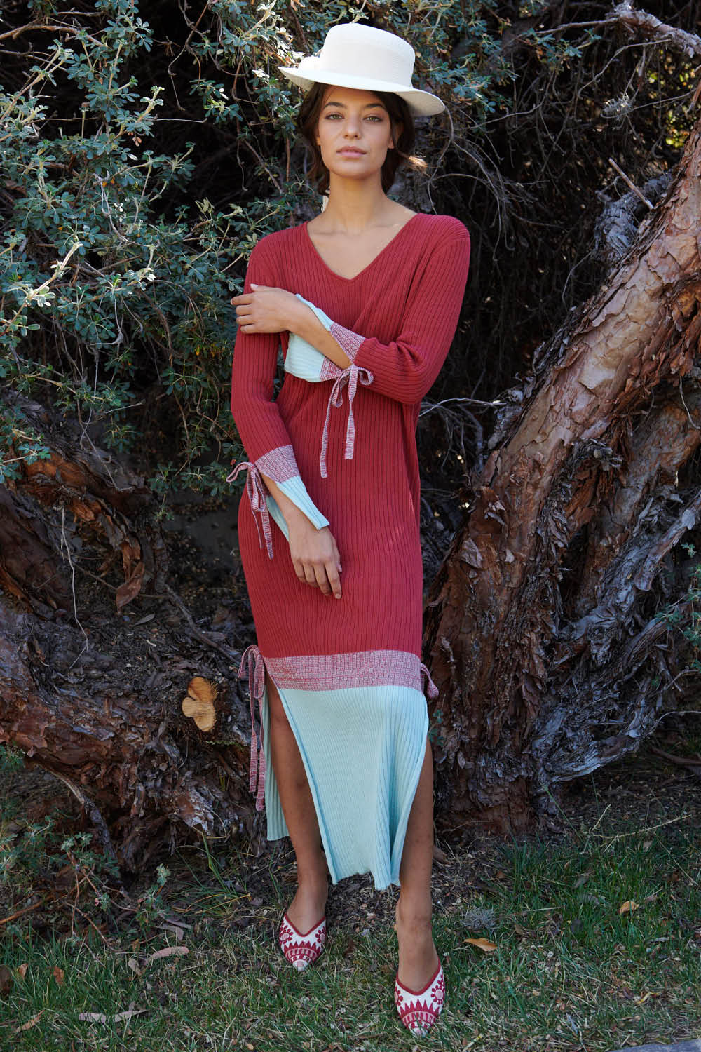 Calendre Rib Midi Dress in Aqua Multi