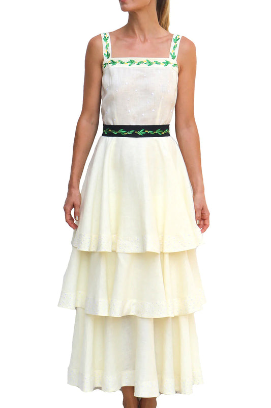 Carline Sleeveless Tiered Maxi Dress in Cream