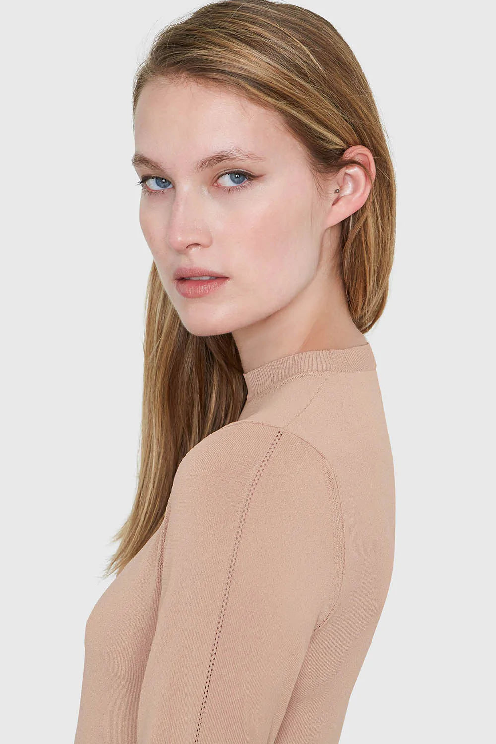 Amber Crew Neck Sweater Bodysuit in Nude